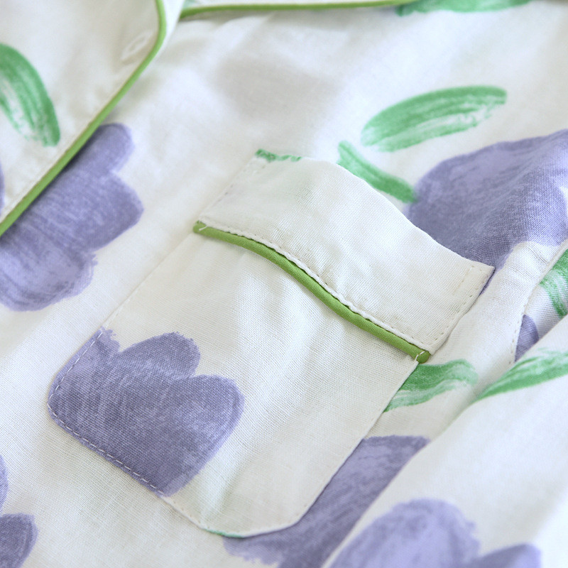 Νέες γυναικείες πυτζάμες δύο τεμαχίων για την άνοιξη και το καλοκαίρι 100% βαμβακερή γάζα Μακρυμάνικο παντελόνι Tulips Flowers Loose Home Service