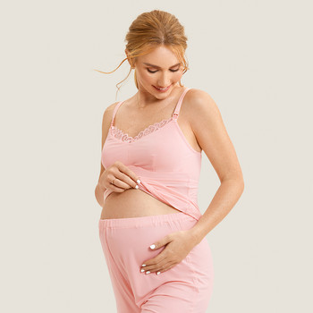MOMANDA един комплект Cami Пижами за бременни Жени за кърмене Пижами за кърмене Костюми Слинг Нощно облекло Кърмене След раждане