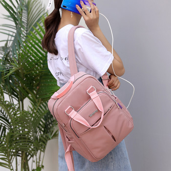 Γυναικείο σακίδιο πλάτης φόρτισης USB με κορυφαία λαβή Σακίδιο πλάτης casual ταξιδιού Preppy Σχολική τσάντα 14 ιντσών Σακίδιο πλάτης Laptop