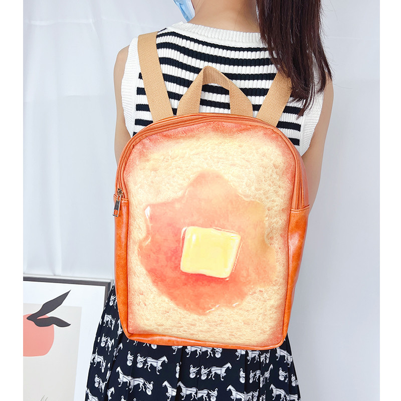 Roztomilý batoh v štýle toastu pre mladé dievčatá, veľká školská taška, zábavná študentská školská taška, cestovná taška pre ženy, vzor kawaii s vajíčkom