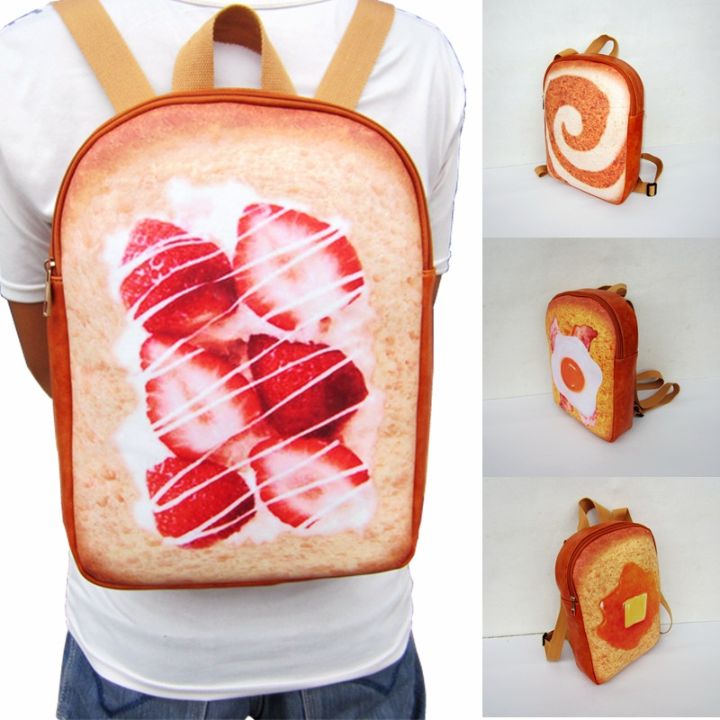 Roztomilý batoh v štýle toastu pre mladé dievčatá, veľká školská taška, zábavná študentská školská taška, cestovná taška pre ženy, vzor kawaii s vajíčkom