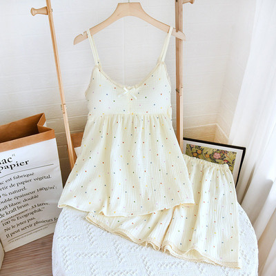 Καλοκαιρινό νέο σέξι γυναικεία νυχτικά σαλονάκια πιτζάμες Νέα μόδα αμάνικα κοντά σετ με λουλουδάτο τύπωμα σπίτι Γυναικείο καλοκαιρινό κοστούμι