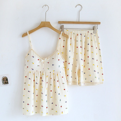 Καλοκαιρινό νέο σέξι γυναικεία νυχτικά σαλονάκια πιτζάμες Νέα μόδα αμάνικα κοντά σετ με λουλουδάτο τύπωμα σπίτι Γυναικείο καλοκαιρινό κοστούμι