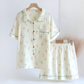 NOVI Kompleti pidžama na okretni ovratnik kratkih rukava Ženske ljetne pamučne krep pamučne kawaii printove u stilu tulipana Trendy ženske pidžame od 2 komada slatke