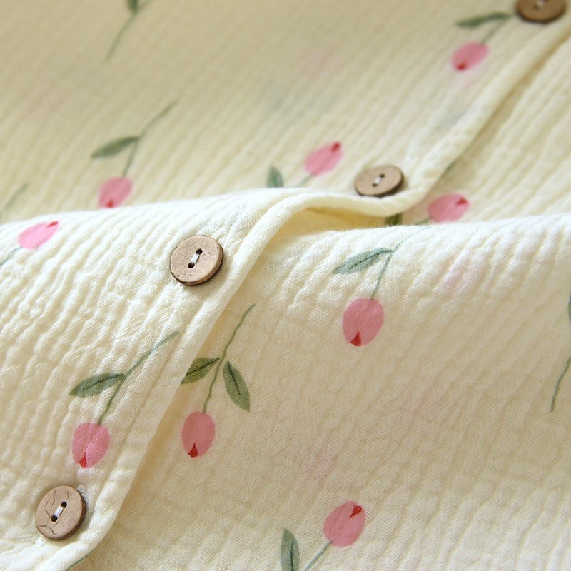 NOVI Kompleti pidžama na okretni ovratnik kratkih rukava Ženske ljetne pamučne krep pamučne kawaii printove u stilu tulipana Trendy ženske pidžame od 2 komada slatke