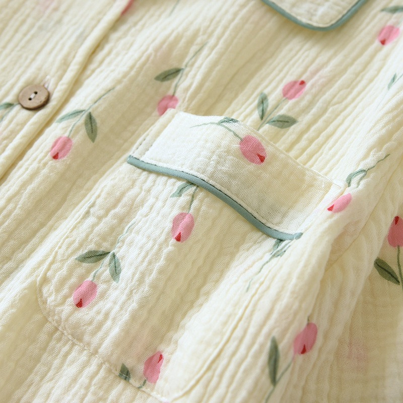 NOVI Kompleti pidžama na okretni ovratnik kratkih rukava Ženske ljetne pamučne krep pamučne kawaii printove u stilu tulipana Trendy ženske pidžame od 2 komada slatke