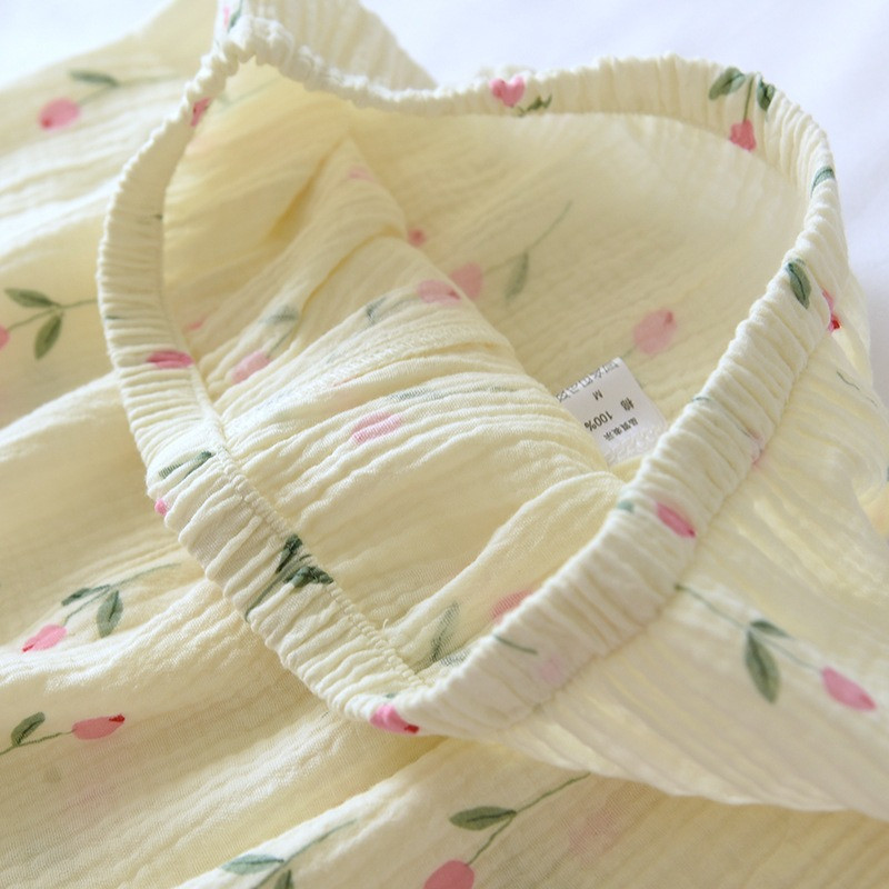 NOVI Kompleti pidžama na okretni ovratnik kratkih rukava Ženske ljetne pamučne krep pamučne kawaii printove u stilu tulipana Trendy ženske pidžame od 2 komada slatke