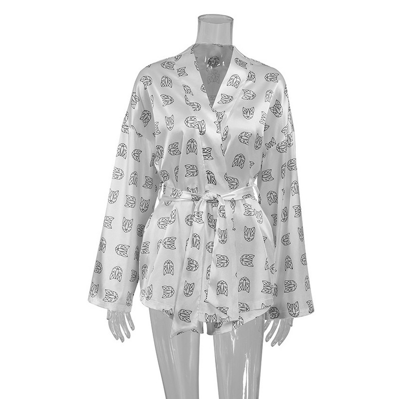 Animal ρόμπα ύπνου με στάμπα με ζώνη + σορτς Σετ Κιμονό Casual Loose Πυτζάμες Ολόσωμο V λαιμό Sleepwear Γυναικείο Σετ