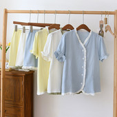 Βαμβακερές Πυτζάμες Κορεάτικες Γυναικείες Πιτζάμες Πιτζάμα με V λαιμόκοψη Ζακέτες Πιτζάμες Γυναικείο Σετ Γυναικείο σετ 2 τεμαχίων Cute Loungewear