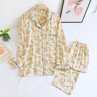 ΝΕΑ Γυναικεία χαριτωμένα κινούμενα σχέδια φλοράλ πιτζάμες από ίνες βισκόζης για το σπίτι με μακρυμάνικο, καλοκαιρινό λεπτό υπνοδωμάτιο