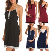 Νυχτικό 2023 Νοσηλευτικό Γυναικείο φόρεμα εγκυμοσύνης με κουμπιά Νυχτικό Αμάνικο Θηλασμό Πυζά Νοσοκομειακή τουαλέτα