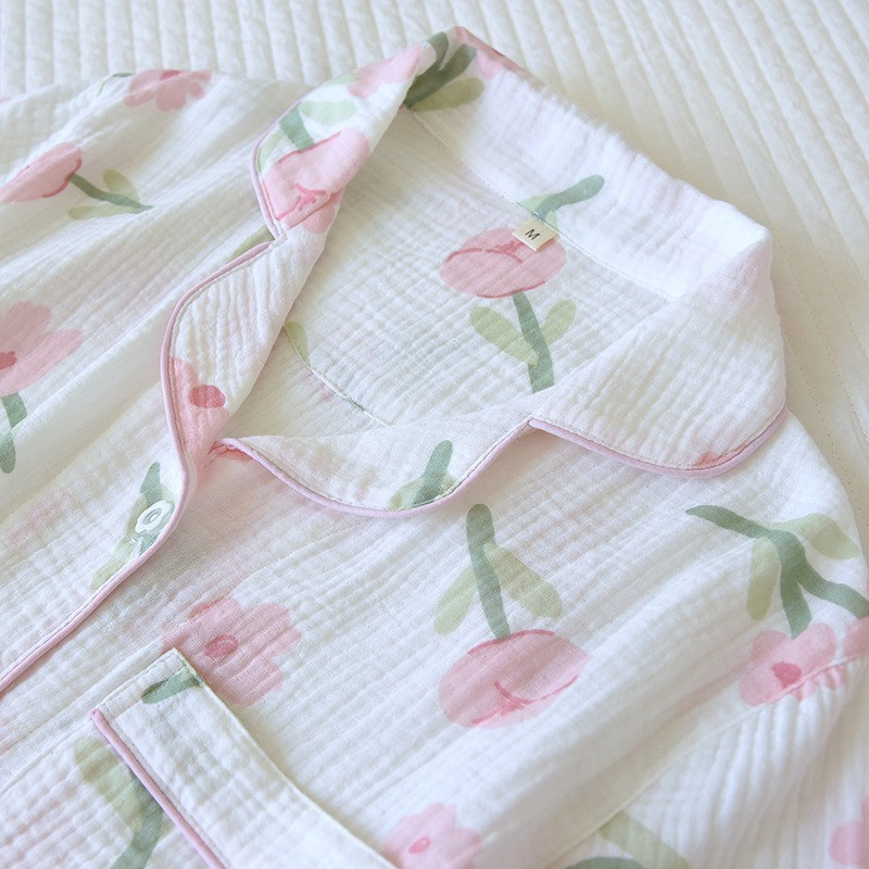 Seturi de pijamale guler răsturnat cu mânecă scurtă femei vară flori de vanilie imprimeu desene animate kawaii la modă femei pijamale 2 buc elegante