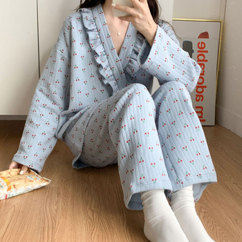 Fdfklak Комплект от 2 бр. Пижами за бременни Пижами за кърмачки за жени Есенен принт Памук за бременни коремчета Регулируемо спално облекло