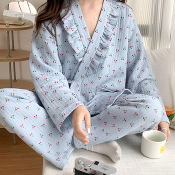 Fdfklak Комплект от 2 бр. Пижами за бременни Пижами за кърмачки за жени Есенен принт Памук за бременни коремчета Регулируемо спално облекло