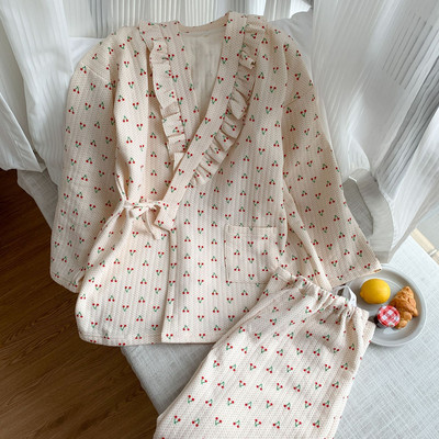 Σετ Fdfklak 2τμχ Πυτζάμες εγκυμοσύνης Πιτζάμες θηλασμού Γυναικείες Βαμβακερές στάμπες φθινοπώρου Ρυθμιζόμενες ενδύματα ύπνου εγκυμοσύνης