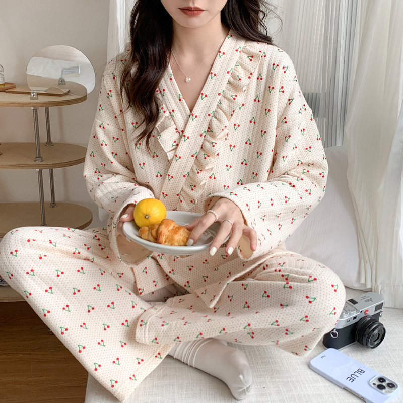 Σετ Fdfklak 2τμχ Πυτζάμες εγκυμοσύνης Πιτζάμες θηλασμού Γυναικείες Βαμβακερές στάμπες φθινοπώρου Ρυθμιζόμενες ενδύματα ύπνου εγκυμοσύνης