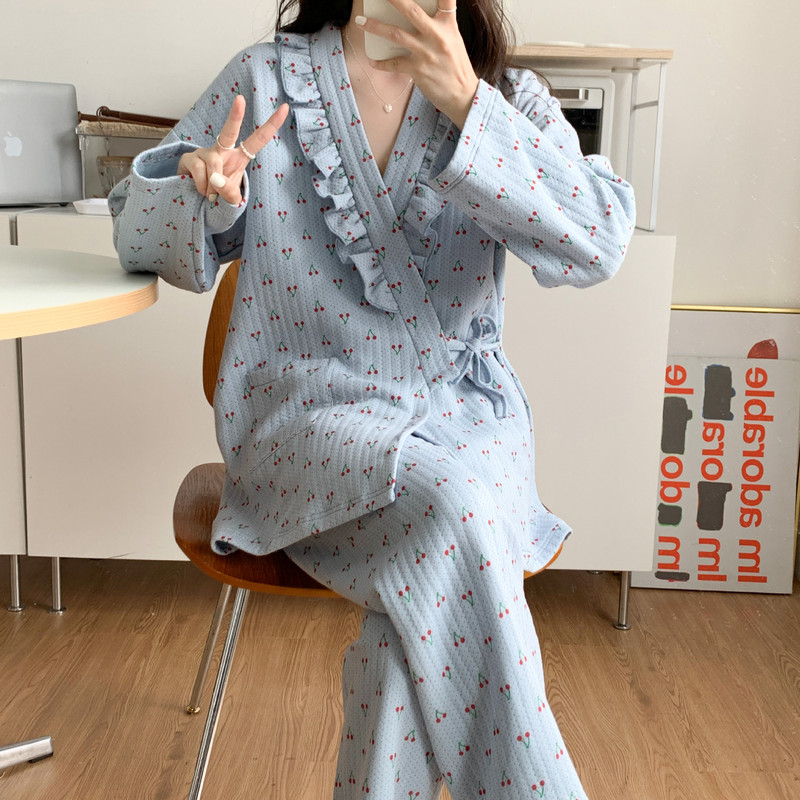 Σετ Fdfklak 2τμχ Πυτζάμες εγκυμοσύνης Πιτζάμες θηλασμού Γυναικείες Βαμβακερές στάμπες φθινοπώρου Ρυθμιζόμενες ενδύματα ύπνου εγκυμοσύνης