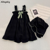 Σετ Πυτζάμες Γυναικεία Αμάνικα Γλυκά Καλοκαιρινή Απαλή Φαρδιά Λεπτά Πυζά Μαλακά Αναψυχή Τετράγωνο Φιόγκος Σχεδιασμένος Φοιτητικός Κοιτώνας