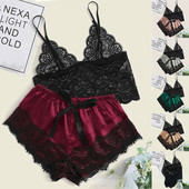 Pijamale sexy pentru femei 2 piese Set de pantaloni scurți de top Lenjerie de dormit Haine Pijamale din dantelă Lenjerie intimă