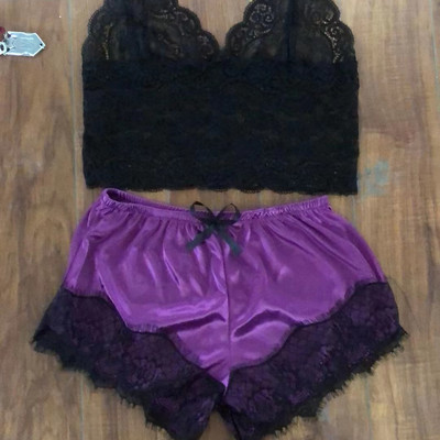 Pijamale sexy pentru femei 2 piese Set de pantaloni scurți de top Lenjerie de dormit Haine Pijamale din dantelă Lenjerie intimă