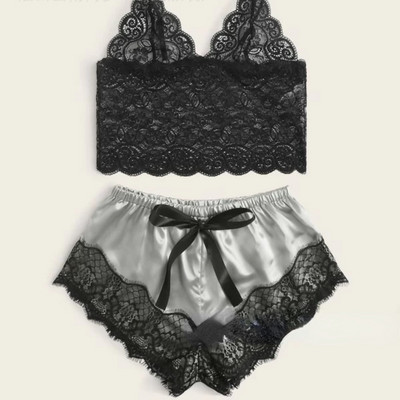 Pijamale sexy pentru femei 2 piese Set de pantaloni scurți de top Lenjerie de dormit Haine Pijamale din dantelă Lenjerie intimă