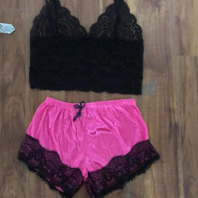 Pijamale sexy pentru femei 2 piese Set de pantaloni scurți de top Lenjerie de dormit Haine Pijamale din dantelă Lenjerie intimă