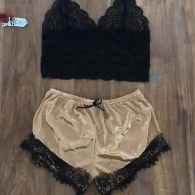 Pijamale sexy pentru femei 2 piese Set de pantaloni scurți de top Lenjerie de dormit Haine Pijamale din dantelă Lenjerie intimă