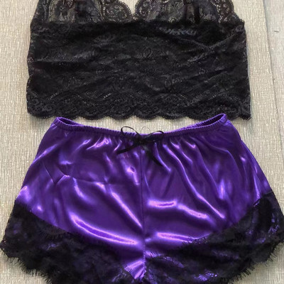 Pijamale sexy pentru femei 2 piese Set de pantaloni scurți de top Lenjerie de dormit Haine Pijamale din dantelă Lenjerie intimă