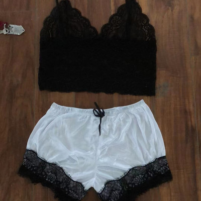 Pijamale sexy pentru femei 2 piese Set de pantaloni scurți de top Lenjerie de dormit Haine Pijamale din dantelă Lenjerie intimă