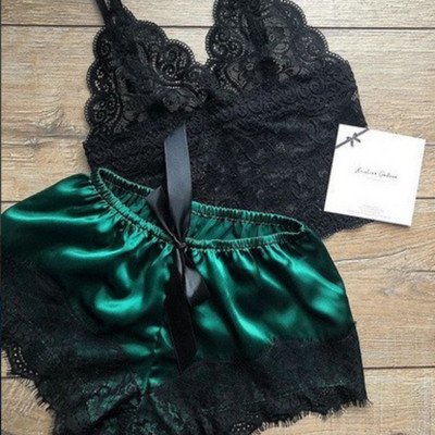 Pijamale sexy pentru femei 2 piese Set de pantaloni scurți de top Lenjerie de dormit Haine Pijamale din dantelă Lenjerie intimă