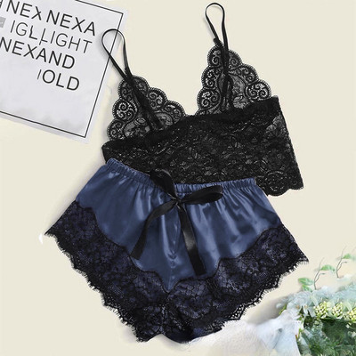 Pijamale sexy pentru femei 2 piese Set de pantaloni scurți de top Lenjerie de dormit Haine Pijamale din dantelă Lenjerie intimă