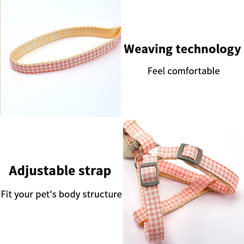 Кучешки колан за малки кучета Регулируема яка за коте Комплект колани за домашни любимци Карирана ракла Жилетка Каишка Мрежа Подплатен повод за домашни любимци Йорки Чихуахуа