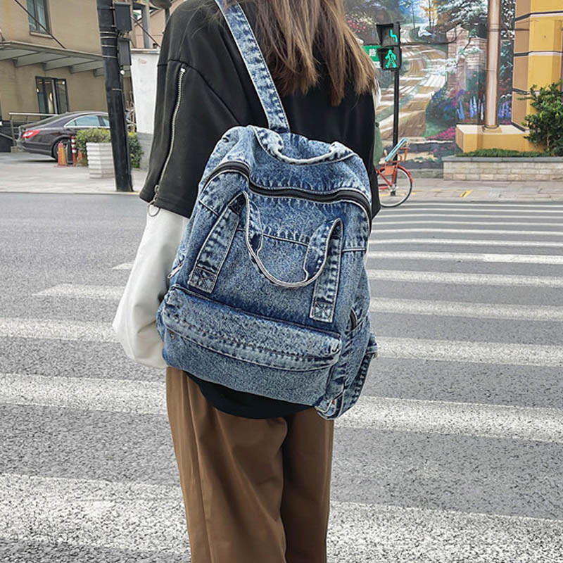 Módny džínsový batoh, plátený dámsky batoh, veľkokapacitná taška cez rameno pre tínedžerov, študentov, školskú tašku, nový cestovný batoh