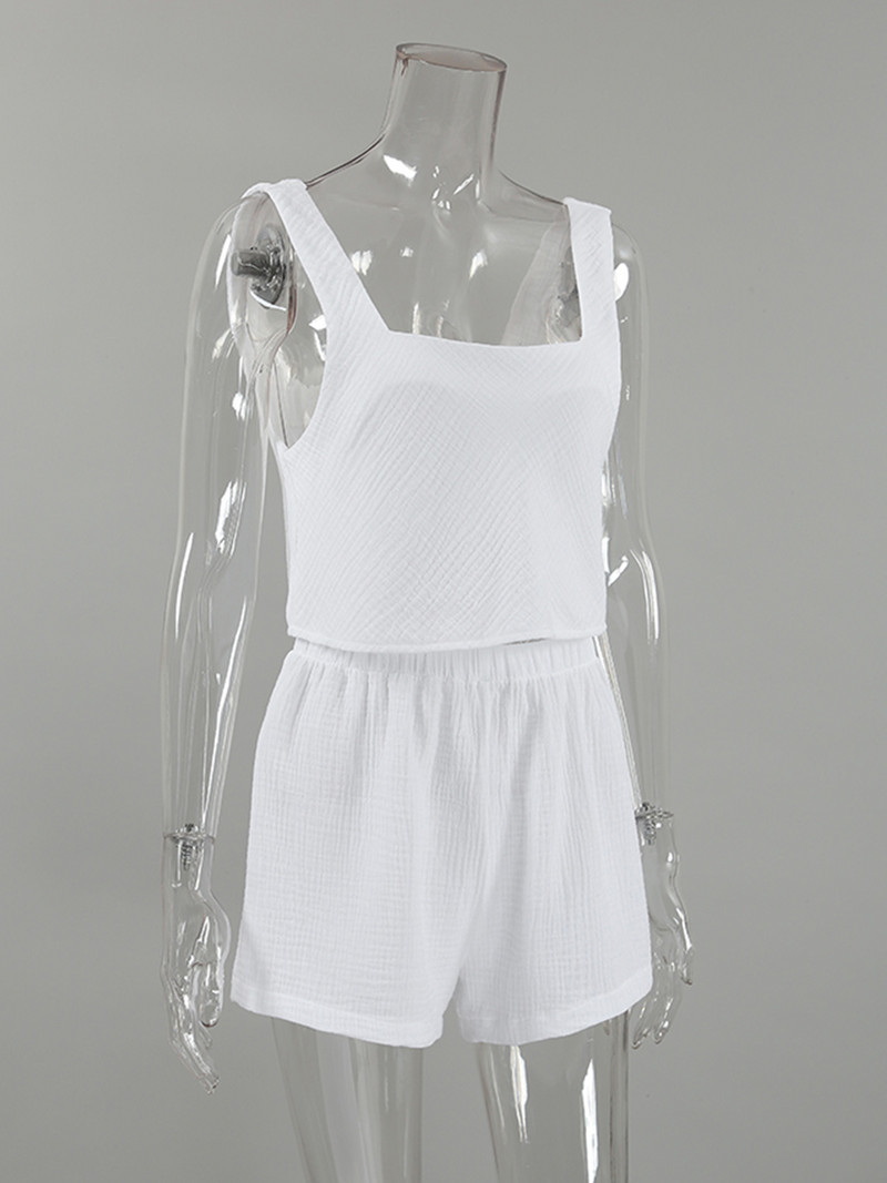 Lenjerie de noapte pentru femei din bumbac Linad Seturi de 2 piese Crop top fără mâneci, ocazional, pentru acasă, cu pantaloni scurți Lenjerie de noapte de primăvară