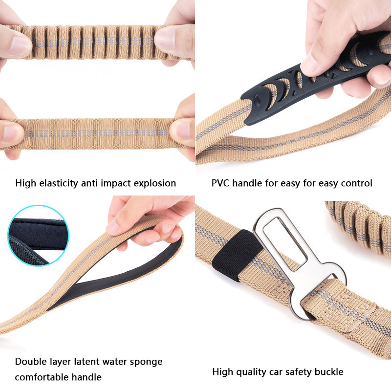 Lesă reflectorizată pentru câini, rezistentă la explozie, pentru câini de dimensiuni medii mari, mânere cu absorbție a șocurilor, lesă pentru câini rezistente, cu clemă de siguranță pentru mașină