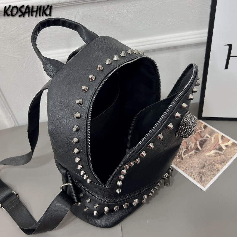 2023 All Match Μαλακό Δερμάτινο Πριτσίνι Κρανίο Σακίδιο Πλάτης Γυναικεία Casual Punk Streetwear Σχολικές τσάντες Y2k Αισθητικά μοντέρνα Vintage σακίδια