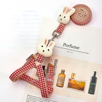 Koerarakmed väikestele koertele kassidele armsad jänesekujulised ruudulised reguleeritavad kassipoja kaelarihmad ja jalutusrihmaga lemmikloomatarbed