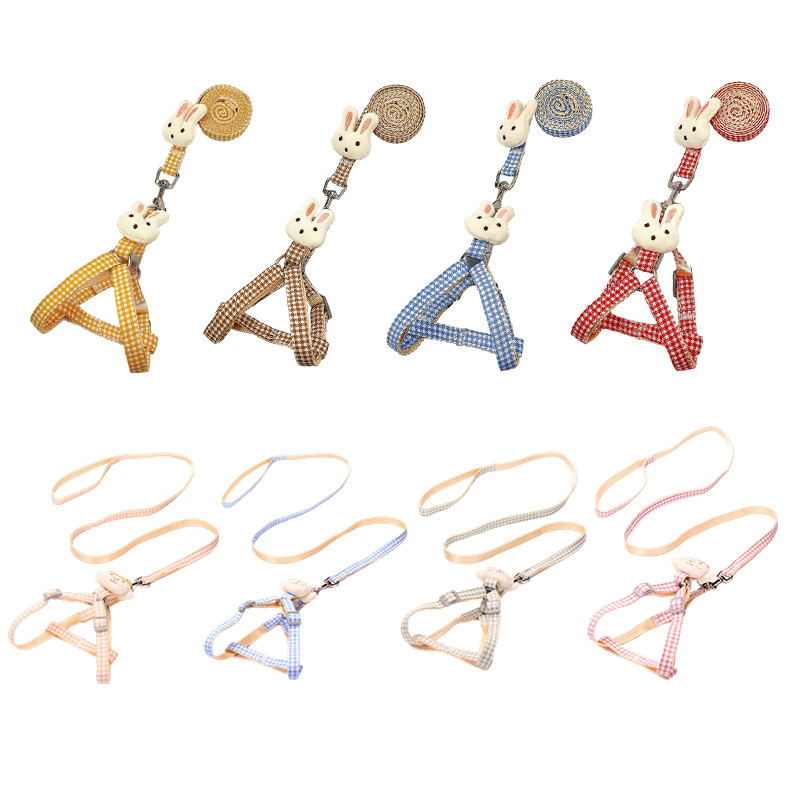 Koerarakmed väikestele koertele kassidele armsad jänesekujulised ruudulised reguleeritavad kassipoja kaelarihmad ja jalutusrihmaga lemmikloomatarbed