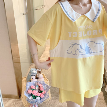 Летен комплект от памучна пижама за бременни жени с къс ръкав, рокля за кърмене, бременност и кърмене, комплект за кърмене след раждане