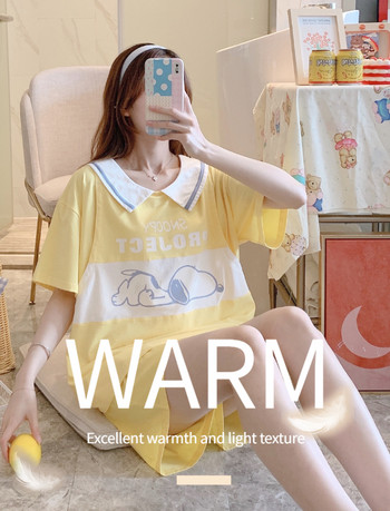 Летен комплект от памучна пижама за бременни жени с къс ръкав, рокля за кърмене, бременност и кърмене, комплект за кърмене след раждане