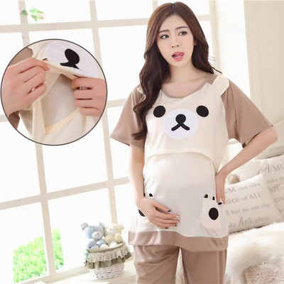 Suvine rasedate magamise salong Lühikeste varrukatega puuvillane imetamispidžaama komplekt Raseduse imetamiseks sünnitusjärgsele naisele