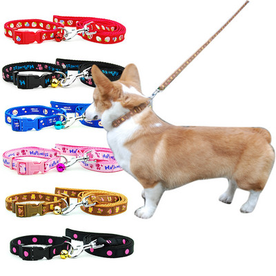 Kutya macska nyakörv póráz Állítható kisállat nyakörv ólom csengővel, kisállattermékek kis közepes méretű kutyáknak szabadtéri sétáló corgi bulldog számára