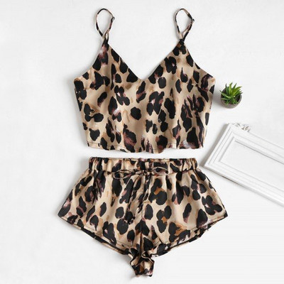 MIARHB Leopard mieguisti moterims Seksualūs miegui skirti Satininiai apatiniai Nėriniai naktiniai viršutiniai šortai Moteriški apatiniai Lingeire