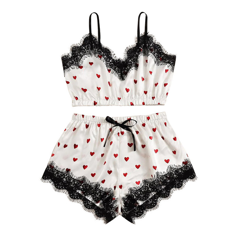 2 TK naiste magamisriided Seksikas satiinist pidžaamakomplekt, magusa trükiga camisole pidžaama, pitsist V-kaelusega pidžaamad, varrukateta Cami top ja lühikesed püksid