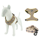 Collarlogo, podesiva ogrlica za pse, izdržljiva, mekana, kreativna smeđa i plava karirana povodac, neoprenski pojas, vrećica za izmet