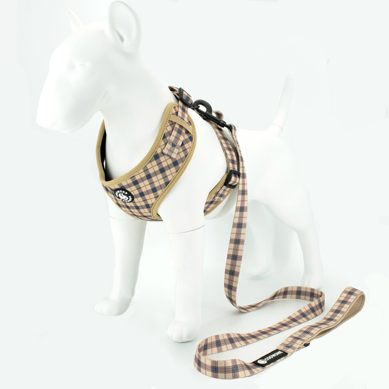 Collarlogo, podesiva ogrlica za pse, izdržljiva, mekana, kreativna smeđa i plava karirana povodac, neoprenski pojas, vrećica za izmet