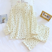 Γυναικείες πιτζάμες κρεπ βαμβακερές Κορεάτικες μακριές πυζάμες με λουλούδια πιτζάμες με στρογγυλή λαιμόκοψη Γυναικείο σετ κοντό μανίκι 2 τεμαχίων