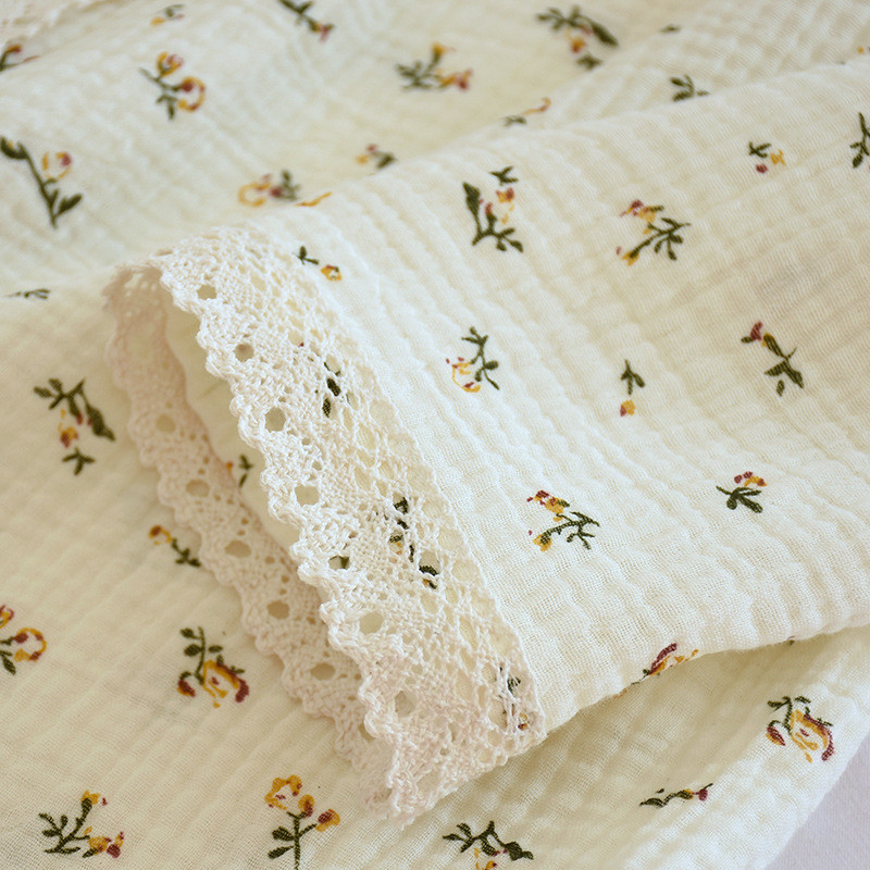 Γυναικείες πιτζάμες κρεπ βαμβακερές Κορεάτικες μακριές πυζάμες με λουλούδια πιτζάμες με στρογγυλή λαιμόκοψη Γυναικείο σετ κοντό μανίκι 2 τεμαχίων