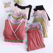 Fdfklak Modal Пижами за бременни и кърмачки Комплект пижами с къс ръкав 2PCS Пижами за кърмене Дрехи за бременни жени