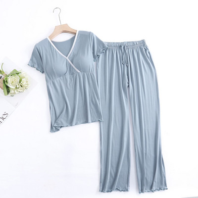 Fdfklak Modal Пижами за бременни и кърмачки Комплект пижами с къс ръкав 2PCS Пижами за кърмене Дрехи за бременни жени